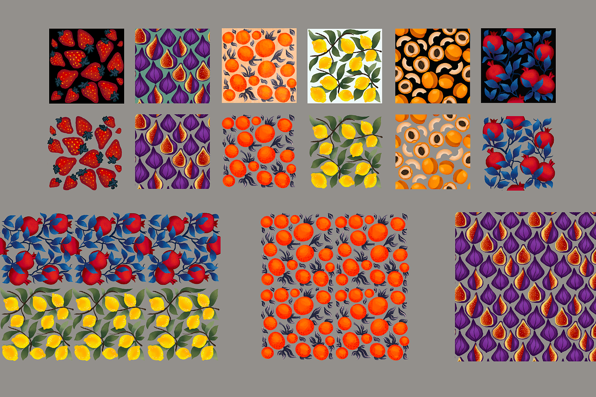 Fruits.Seamless 6 patterns, an Illustration by kaplaniha (Photo 2 of 6)
