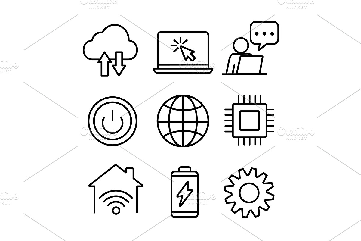 Line art set of technology icons set, an Outline Icon by Elen_Art (Photo 1 of 4)