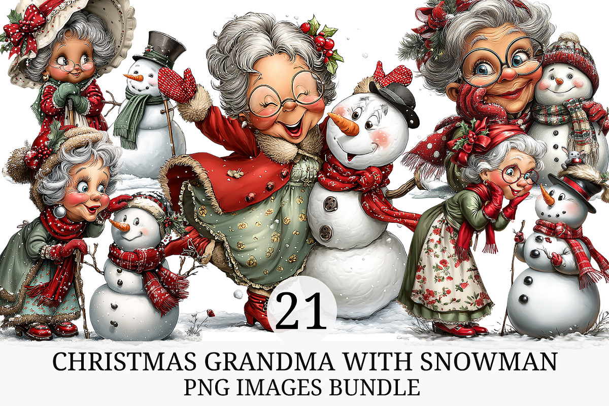 Christmas Grandma with Snowman, an Illustration by Craft Nest (Photo 1 of 9)