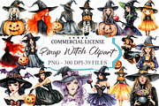 Pin up Witch Retro Halloween Clipart, an Illustration by designcity5 (Thumbnail 1 of 5)