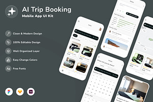 AI Trip Booking Mobile App UI Kit, an UI Kit Template by Betush