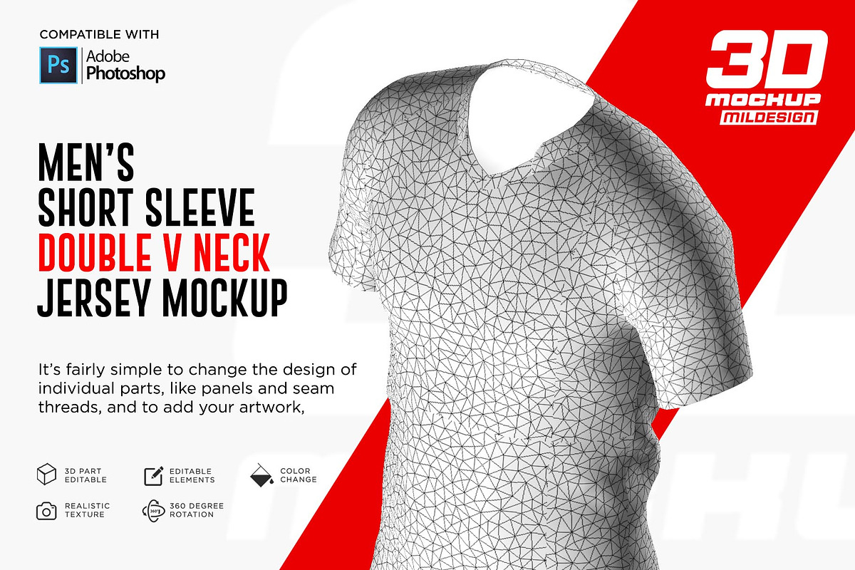 3D Double V-Neck Raglan Jersey SS, a Shirt Mockup by Mildstudio (Photo 5 of 10)