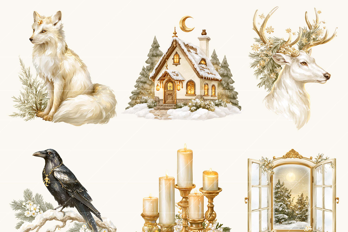 Celestial Winter Wonderland Clipart, an Object Illustration by BusyDaydesign (Photo 3 of 9)