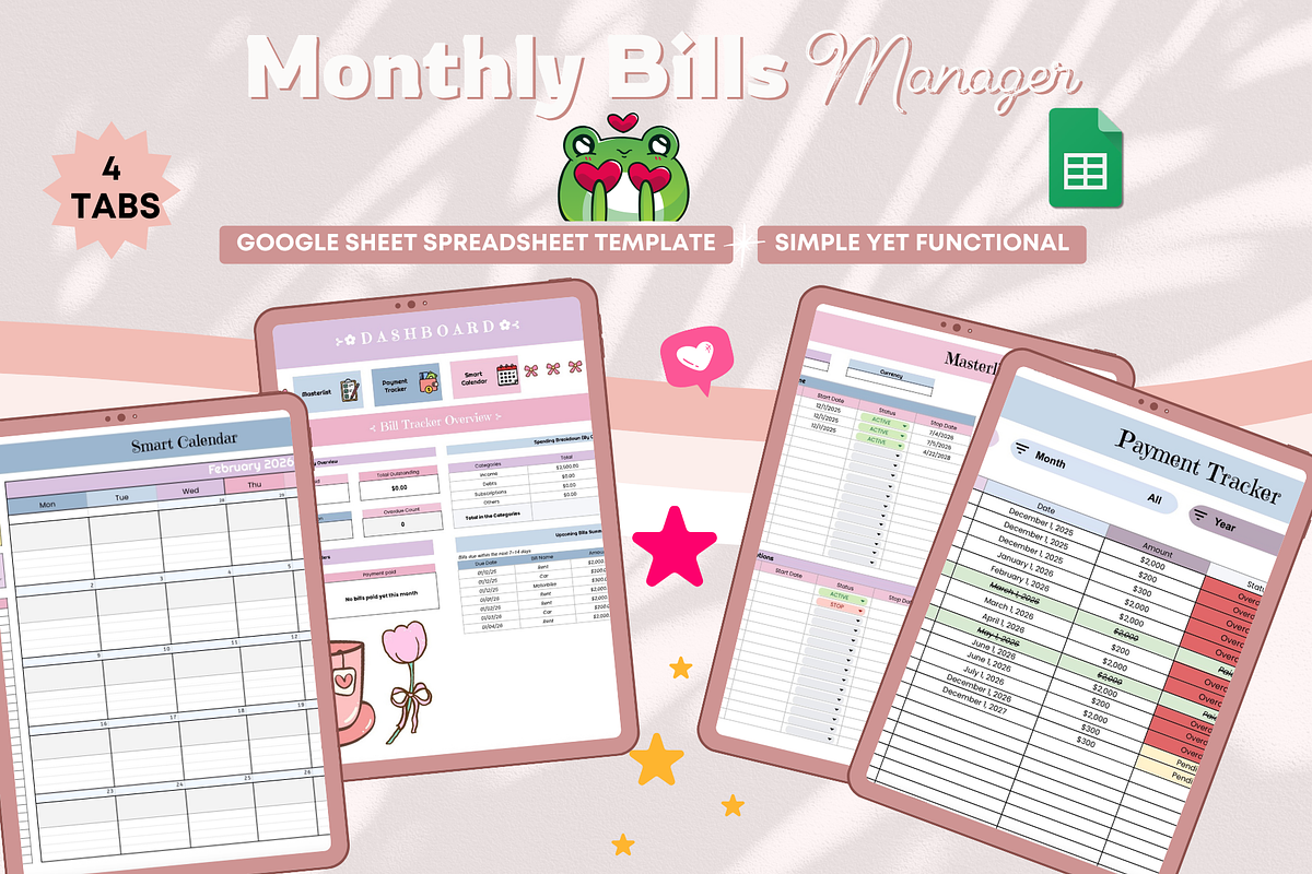 Monthly Bills Manager Spreadsheet, a Stationery Template by bellaROSEworkshop (Photo 5 of 6)