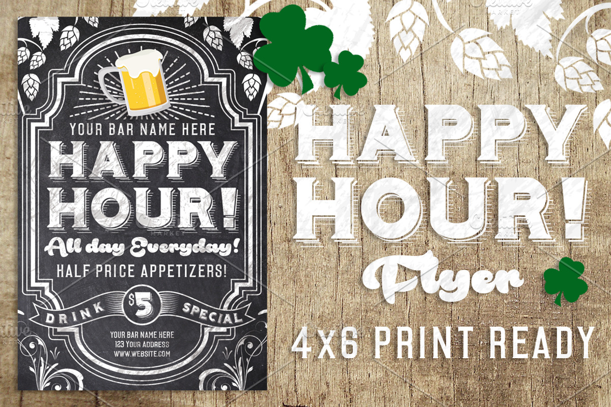 Chalk Happy Hour Flyer, a Flyer Template by SkyvaraSupply (Photo 1 of 3)
