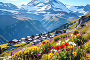 Swiss Alps Zermatt, a Sport Illustration by Sharon Schwalbe (Thumbnail 1 of 2)