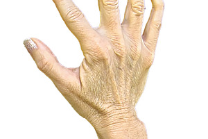 Thin bony adult woman open hand viewed from above, a Person Photo by DanFLCreativo