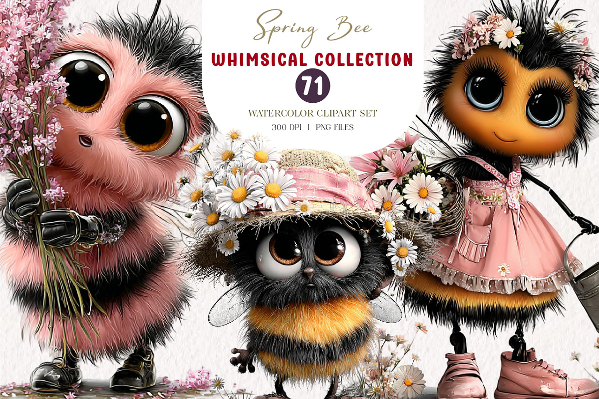 Whimsical Spring Bee Clipart PNG, an Illustration by CreationArt (Photo 1 of 7)