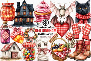 Red Gingham Halloween Clipart, an Illustration by Canvas Craft