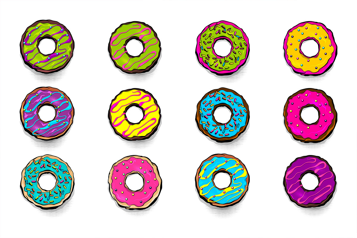 12 Pop Art Donut's, a Decorative Illustration by Kapitosh (Photo 4 of 4)
