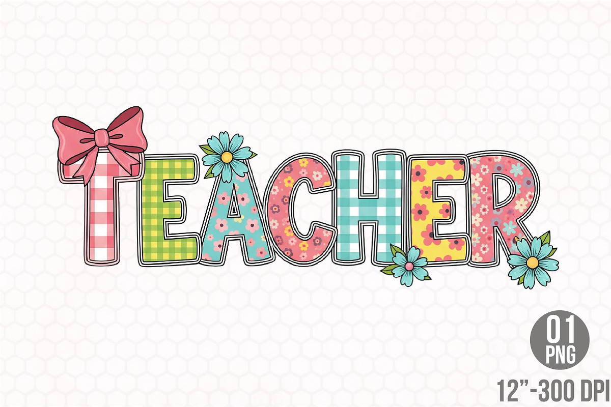 Pink Heart Bow Teacher Patch PNG, an Illustration by Designking (Photo 1 of 4)