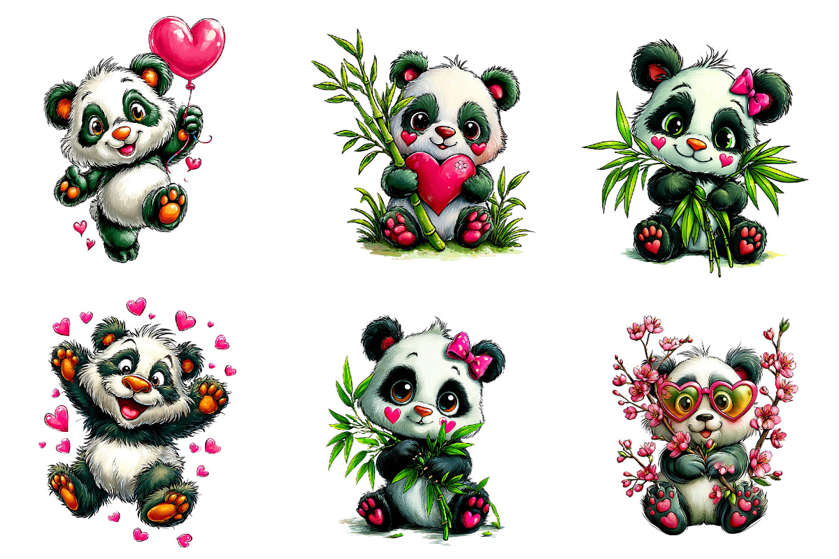 Valentine Panda Clipart, an Illustration by CreationArt (Photo 3 of 7)