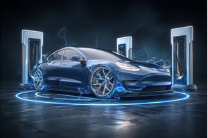 An electric vehicle is plugged into, a Technology Photo by ZinetroN