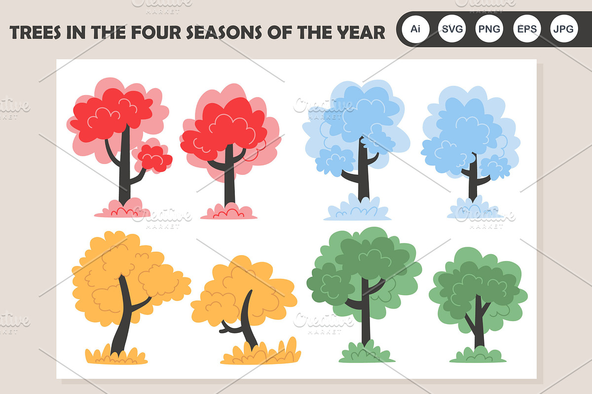 Cozy houses and trees in four season, an Object Illustration by YuskinKot (Photo 3 of 3)