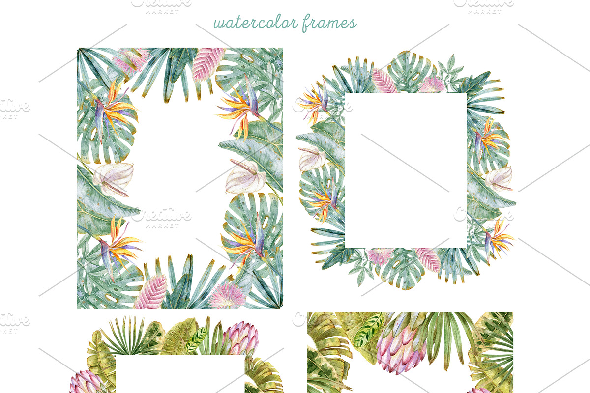 Watercolor Tropical Leaves & Flowers, an Illustration by babenkoirusa (Photo 7 of 17)
