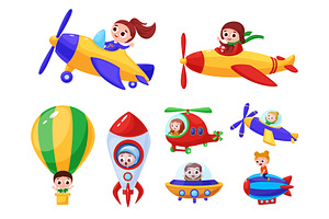Children in air transport. Kids, a Transportation Illustration by LadadikArt