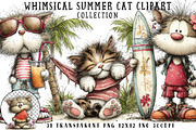 Whimsical Summer Cat Clipart, an Illustration by OK Design (Thumbnail 1 of 6)