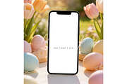 Easter iPhone Mockup with Tulips, a Product Mockup by TatiMockup (Thumbnail 1 of 3)