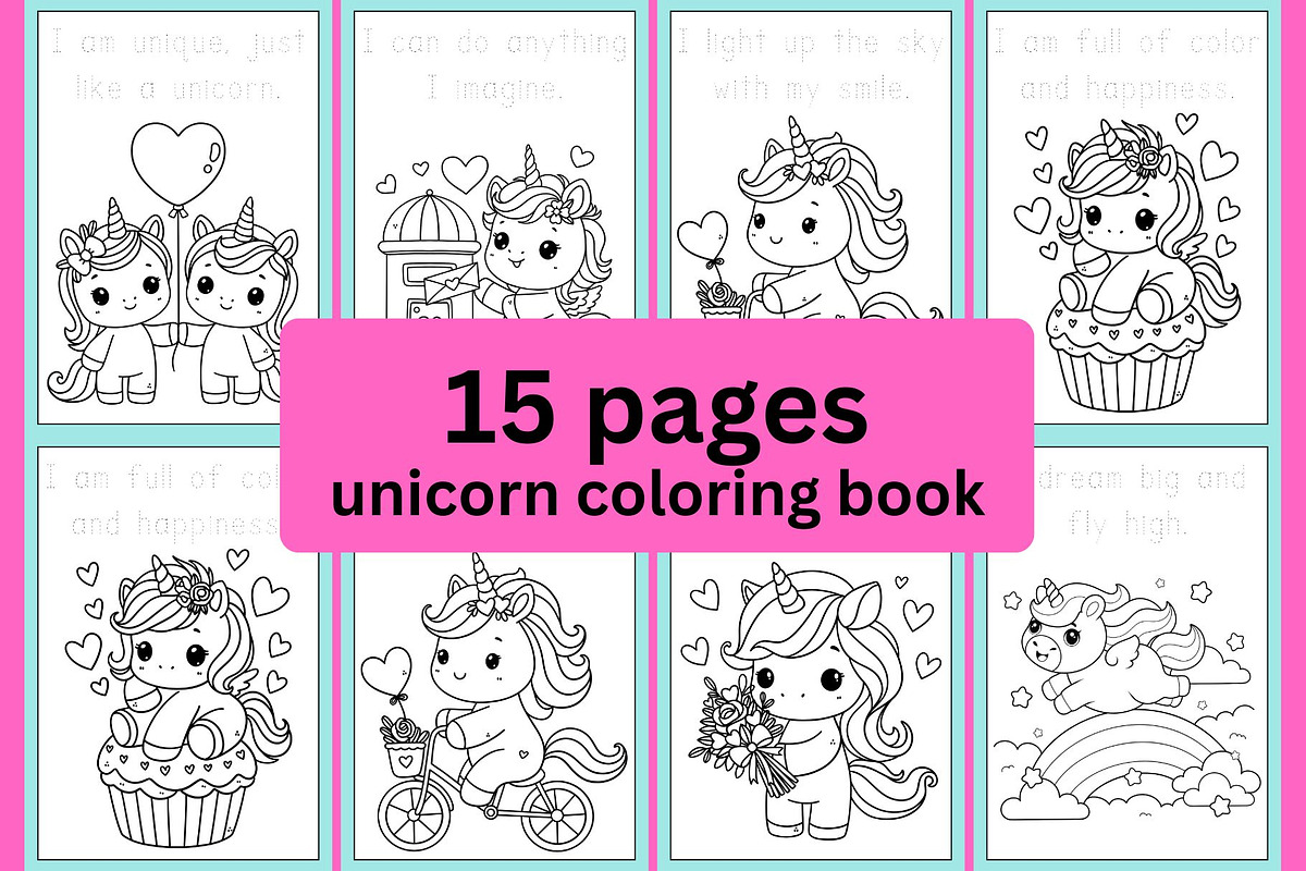 15 pages Unicorn coloring pages, an Animal Illustration by MS Designer (Photo 2 of 3)