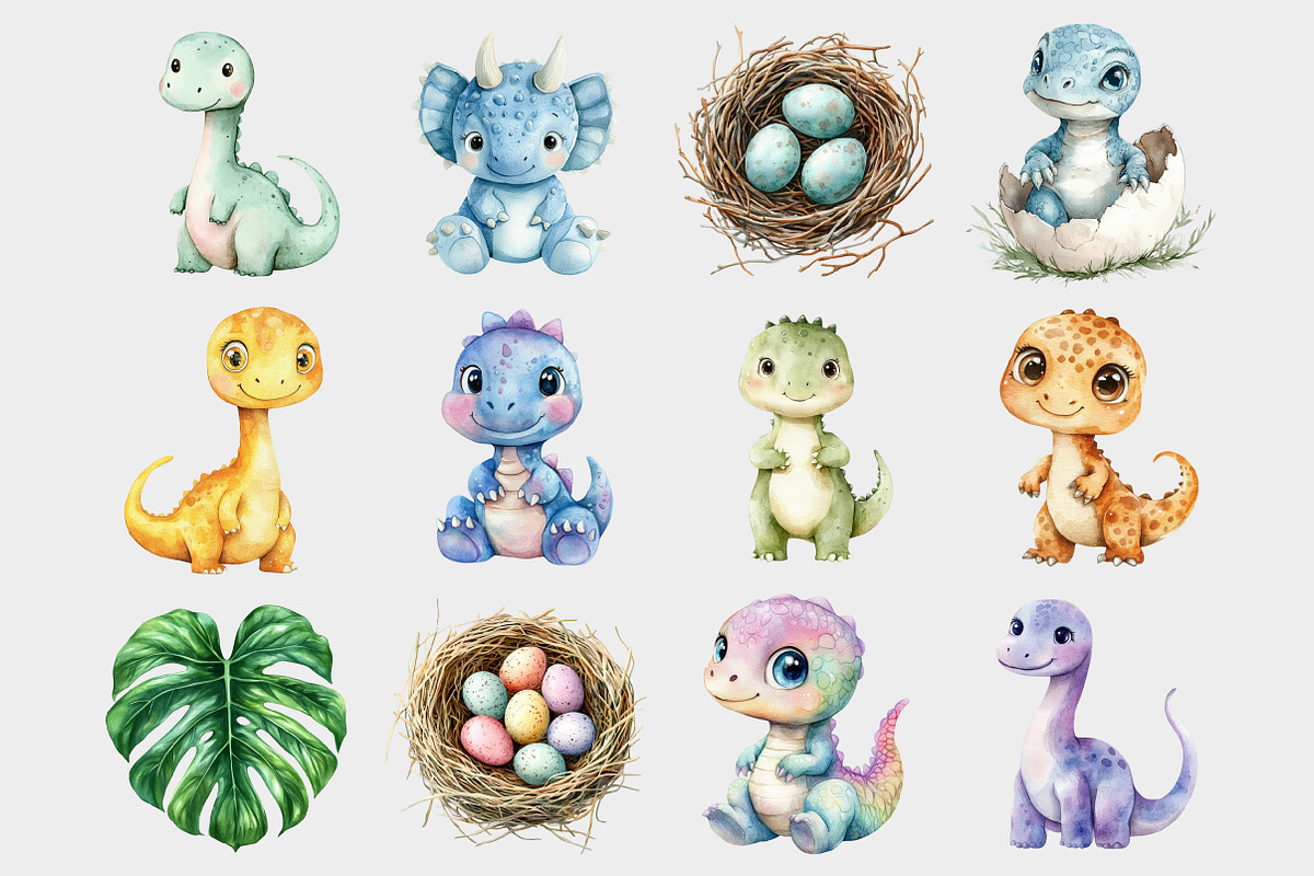 Watercolor Dinosaur Clipart, a Seasonal Illustration by Design Market (Photo 3 of 5)