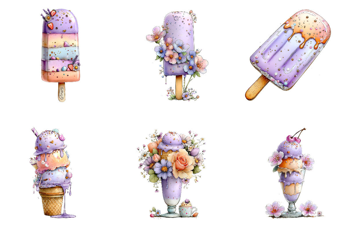 Whimsical Summer Ice Cream Clipart, an Illustration by CreationArt (Photo 2 of 7)