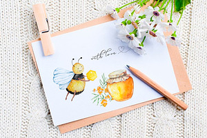 Watercolor Honey Bee Clipart