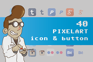 40 pixel art social media button