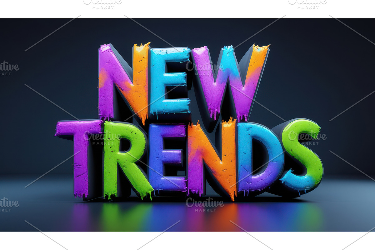 Vibrant 3D text NEW TRENDS in, an Illustration by tilialucida