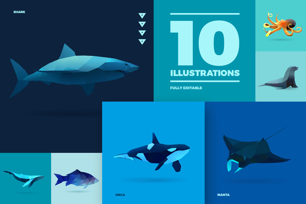 Ocean Polygonal Animals, an Animal Illustration by blauananas (Photo 2 of 5)