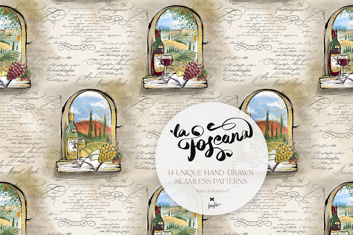 Tuscany Tiles Wine Seamless Patterns, a Pattern Graphic by KaramfilaS (Photo 15 of 18)