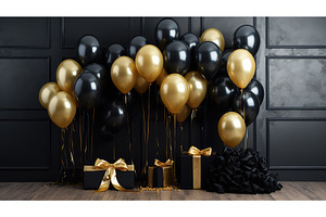 luxurious black and gold ballons ai, a Holiday Photo by pikepicture