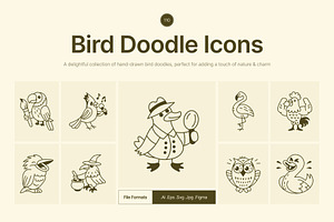 Bird Doodle Art Set, an Outline Icon by Vectors Market