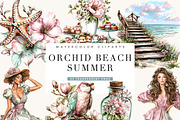 Orchid Beach Summer Clipart, a Seasonal Illustration by BusyDaydesign (Thumbnail 1 of 9)