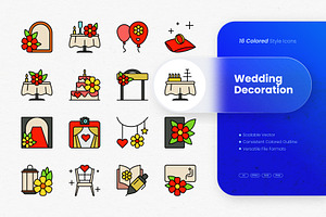 Wedding Decoration Colored Icons, an Outline Icon by cidcud_graphic