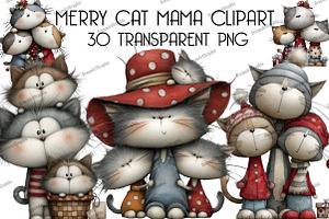 merry cat mama Clipart, an Illustration by DreamArtGraphic