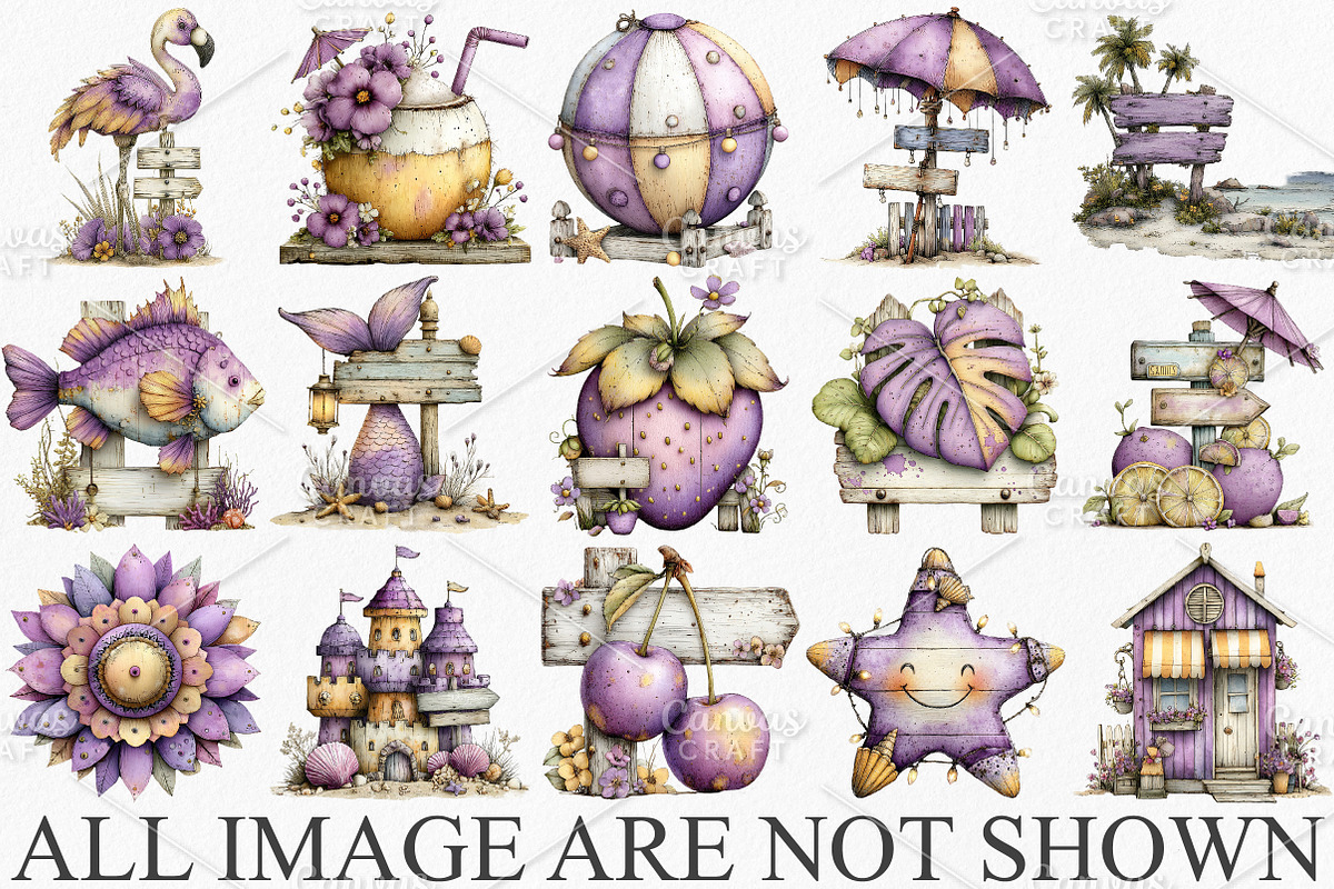 Whimsical Summer Wooden Sing Clipart, an Illustration by Canvas Craft (Photo 3 of 7)