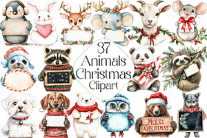 Animals Holding Merry Christmas Sign, an Illustration by DreamPrint404