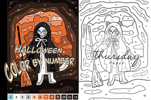 Cat Halloween color by number