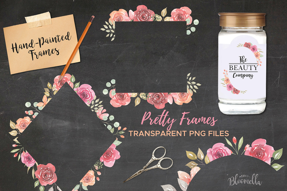 Delicate Watercolor Rose Frames Red, an Illustration by Bloomella