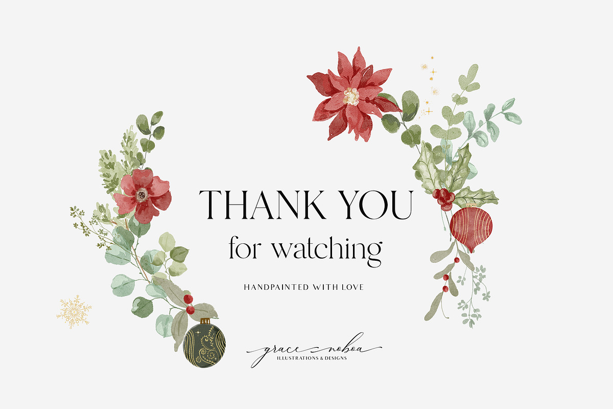 Christmas Floral watercolor graphics, a Decorative Illustration by Grace Noboa Illustrations (Photo 14 of 15)