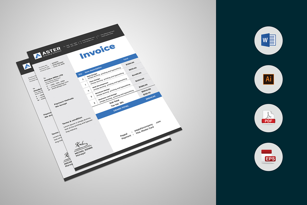 Company Invoice, a Stationery Template by UI_Expert