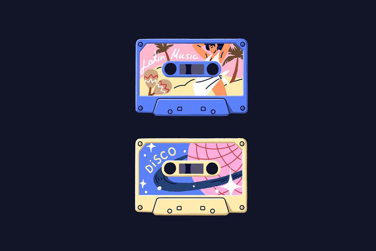 Retro audio cassettes with music set, an Object Illustration by PaperTrident (Photo 7 of 7)