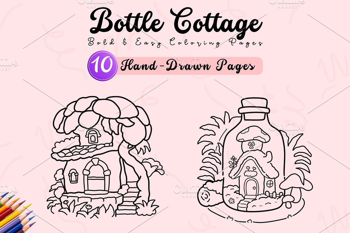 Bold & Easy Bottle Cottage Coloring, an Empty State Illustration by Neon Studio (Photo 1 of 4)