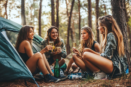 Campfire drinks with friends, a Person Photo by Beautiful things
