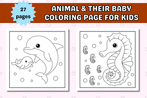 Animal & Their Baby Coloring Page