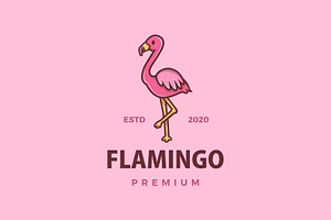 Cute Flamingo Cartoon Logo Vector