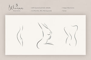 Womans Body. 3 Line Art Illustration