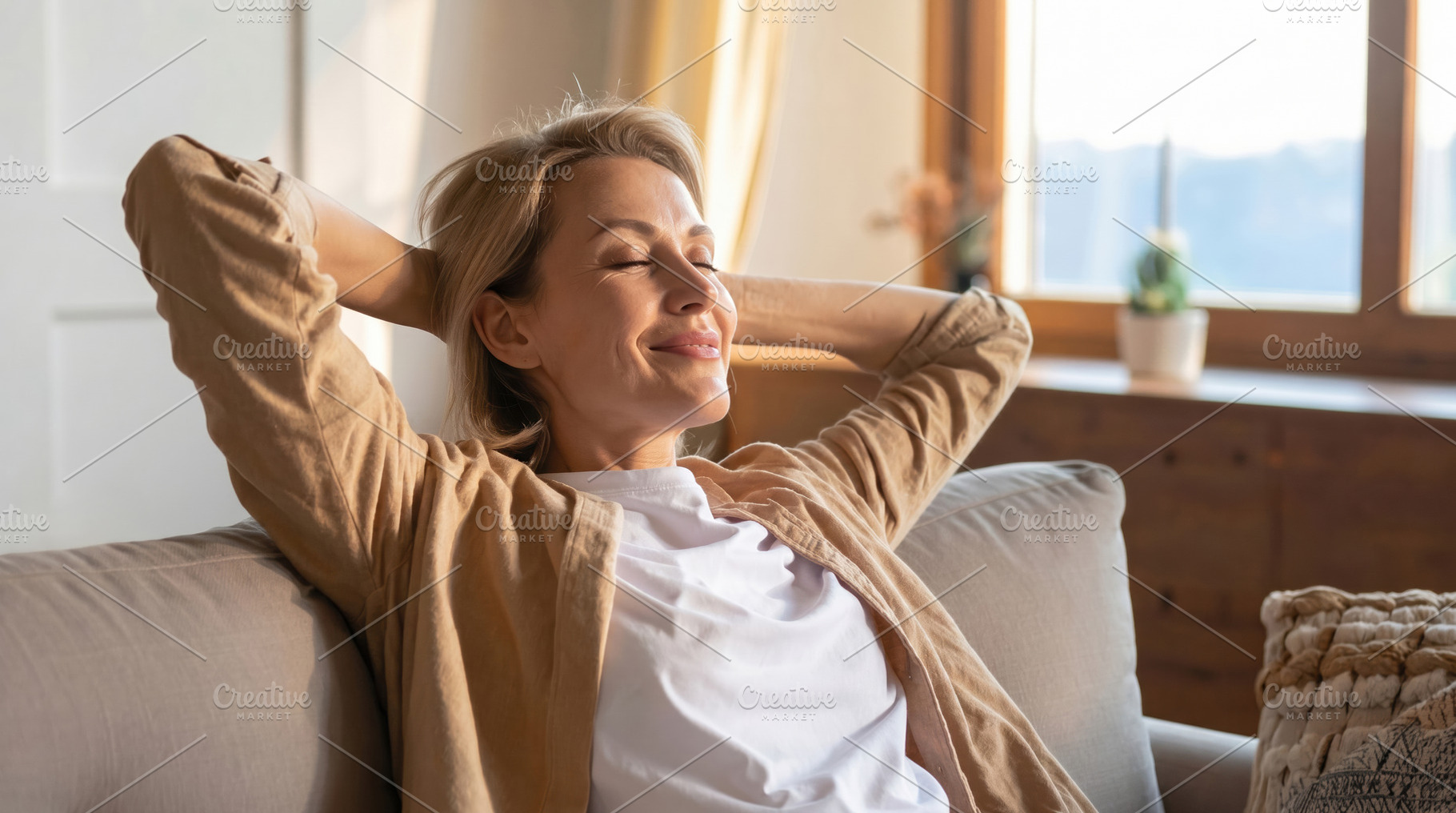 Relaxed Woman Enjoying Peaceful Moment at Home, a Photo by Davizro's Market