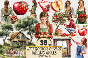 Falling Apples Watercolor Clipart, an Illustration by Rose Art