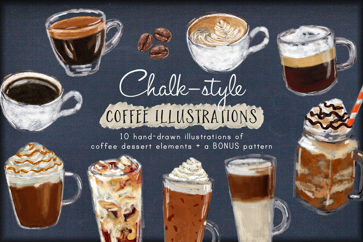 Coffee Drinks and Desserts Clip Art, a Food Illustration by Cynthia Arre (Photo 1 of 7)